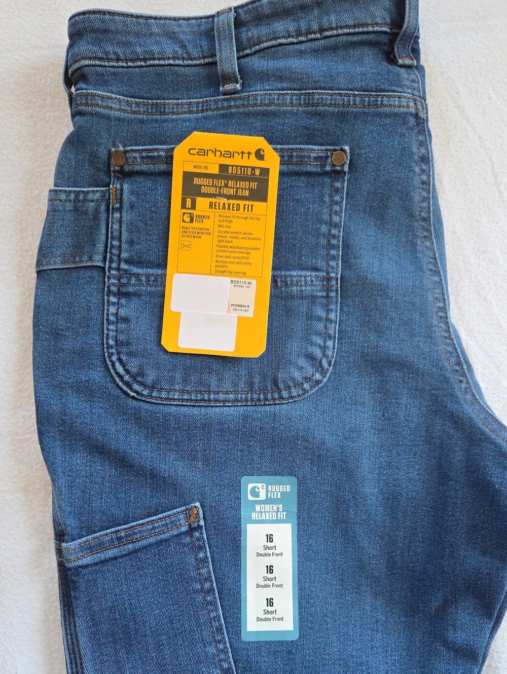 Carhartt Rugged Flex Relaxed Fit Double-Front Denim Jeans Womens 16 Short NWT